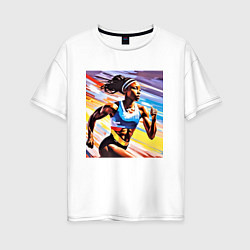 Футболка оверсайз женская Девушка спринтер, цвет: белый