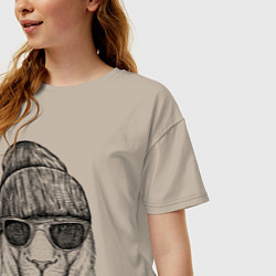 Футболка оверсайз женская Львица в солнечных очках, цвет: миндальный — фото 2