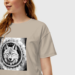 Футболка оверсайз женская Мандала-волк, цвет: миндальный — фото 2