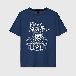 Футболка оверсайз женская Heavy Meowtal - кошачья музыка, цвет: тёмно-синий