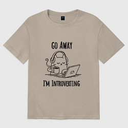 Футболка оверсайз женская Кот - интроверт, цвет: миндальный