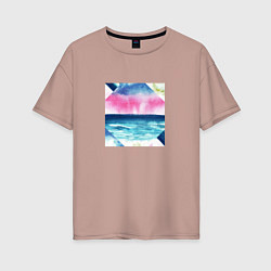Футболка оверсайз женская Абстрактное море закат рассвет, цвет: пыльно-розовый