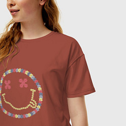 Футболка оверсайз женская Nirvana - floral logo, цвет: кирпичный — фото 2