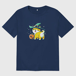 Футболка оверсайз женская Корги и тыква, цвет: тёмно-синий