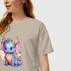 Футболка оверсайз женская Cute dragon cat, цвет: миндальный — фото 2