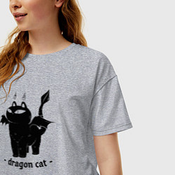 Футболка оверсайз женская Black dragon cat, цвет: меланж — фото 2