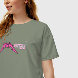 Футболка оверсайз женская Kenergy - metallica and barbie style, цвет: авокадо — фото 2
