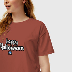 Футболка оверсайз женская Happy halloween и паук, цвет: кирпичный — фото 2