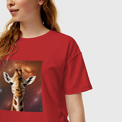 Футболка оверсайз женская Космический жираф, цвет: красный — фото 2