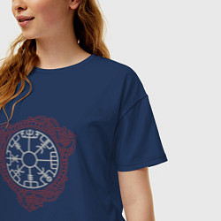 Футболка оверсайз женская Рунический компас - символы древних славян, цвет: тёмно-синий — фото 2