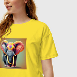 Футболка оверсайз женская Слон красочный стиль, цвет: желтый — фото 2