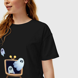 Футболка оверсайз женская Привидения в телевизоре - символ празднования Хелл, цвет: черный — фото 2