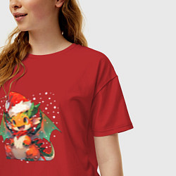 Футболка оверсайз женская Red christmas dragon, цвет: красный — фото 2