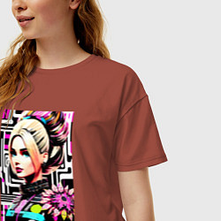 Футболка оверсайз женская Barbie - pop art stylization, цвет: кирпичный — фото 2