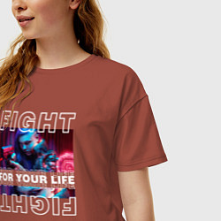 Футболка оверсайз женская Cyberpunk 2077: Fight for your life, цвет: кирпичный — фото 2