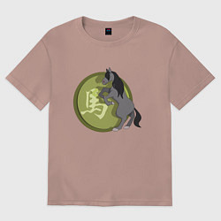 Футболка оверсайз женская Год лошади на китайском, цвет: пыльно-розовый