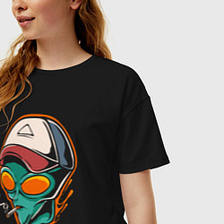 Футболка оверсайз женская Smoking alien, цвет: черный — фото 2