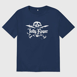 Футболка оверсайз женская Белый пиратский череп, цвет: тёмно-синий