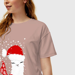 Футболка оверсайз женская Лама в шапочке и шарфе, цвет: пыльно-розовый — фото 2