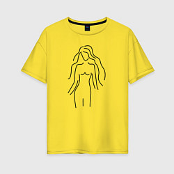 Футболка оверсайз женская Нежный женский лайн-арт силуэт, цвет: желтый