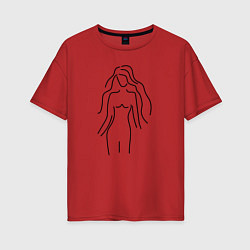 Футболка оверсайз женская Нежный женский лайн-арт силуэт, цвет: красный
