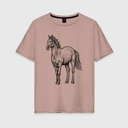 Футболка оверсайз женская Лошадь стоит, цвет: пыльно-розовый