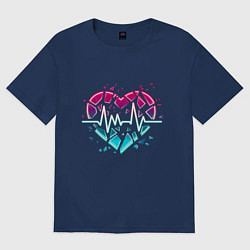 Футболка оверсайз женская Неоновое разбитое сердце с линией пульса, цвет: тёмно-синий