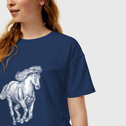 Футболка оверсайз женская Белая лошадь скачет, цвет: тёмно-синий — фото 2