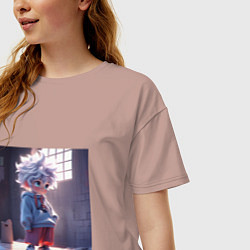 Футболка оверсайз женская Killua Zoldyck аниме персонаж из Hunter x Hunter, цвет: пыльно-розовый — фото 2