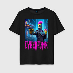 Женская футболка оверсайз Homer Simpson with a gun and a donut - cyberpunk -