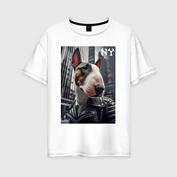 Женская футболка оверсайз Dude bull terrier in New York - ai art