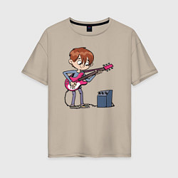 Футболка оверсайз женская Мальчик с гитарой, цвет: миндальный