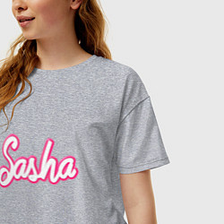 Футболка оверсайз женская Саша шрифтом барби - объемный шрифт, цвет: меланж — фото 2