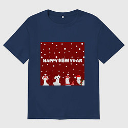 Футболка оверсайз женская Новогодние ламы в шапочках, цвет: тёмно-синий