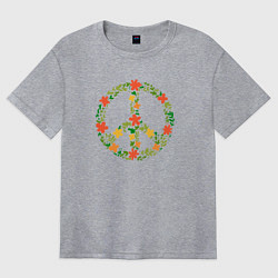 Футболка оверсайз женская Хиппи Пацифик цветочный оранжево желтый, цвет: меланж