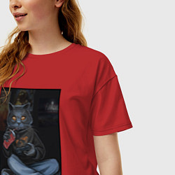 Футболка оверсайз женская Кот - задрот, цвет: красный — фото 2