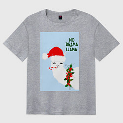 Футболка оверсайз женская Лама Санта Клаус no drama llama, цвет: меланж