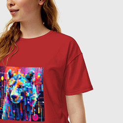 Футболка оверсайз женская Пиксельный медведь, цвет: красный — фото 2