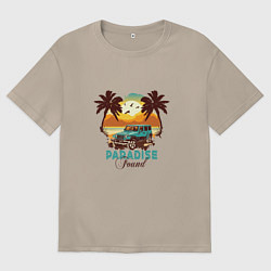 Футболка оверсайз женская Джип Вранглер на фоне шикарного пляжа, цвет: миндальный