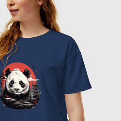 Футболка оверсайз женская Панда с красным солнцем, цвет: тёмно-синий — фото 2