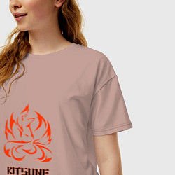 Футболка оверсайз женская Огненная лисица-демон, цвет: пыльно-розовый — фото 2
