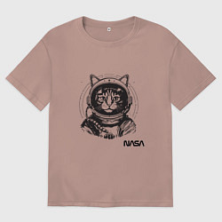 Футболка оверсайз женская Кот - космонавт - nasa, цвет: пыльно-розовый