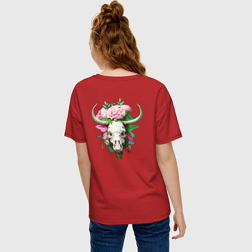 Женская футболка оверсайз Буйвол и розы / Красный – фото 4