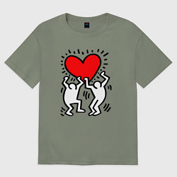 Футболка оверсайз женская Человечки держат сердце, цвет: авокадо