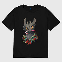 Футболка оверсайз женская Новогодний Беззубик, цвет: черный