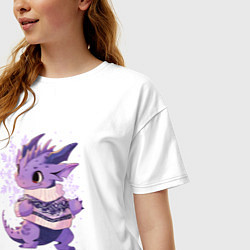 Футболка оверсайз женская Фиолетовый дракон в свитере, цвет: белый — фото 2