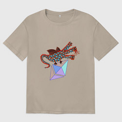 Футболка оверсайз женская Дракон с монетой Эфириума, цвет: миндальный