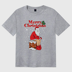 Футболка оверсайз женская Санта на крыше, цвет: меланж