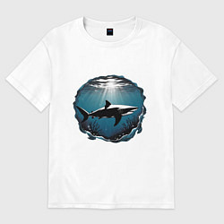 Футболка оверсайз женская Акула в океане, цвет: белый