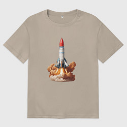 Футболка оверсайз женская Взлет космической ракеты, цвет: миндальный